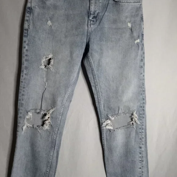 ZARA Women's Skinny Mid-Rise Ripped Distressed Medium Wash Denim Jeans Size 34 - Picture 6 of 9